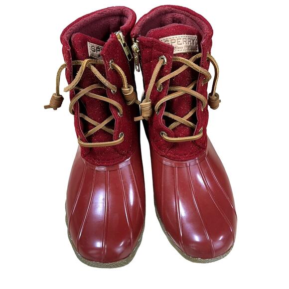 Sperry NWOB Saltwater Quilted Duck Booties in Burnt Henn Red Size 7.5 Lace Up - Picture 5 of 8